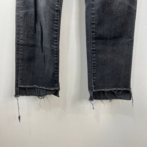 AG THE ISABELLE BUTTON-UP High Rise Straight Crop Jeans Raw Uneven Hems Black 27 - Picture 8 of 11